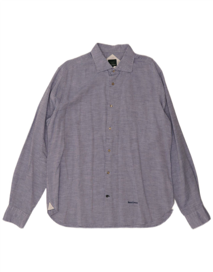 Henry Cottons Mens Shirt Size 43 Large Blue Cotton