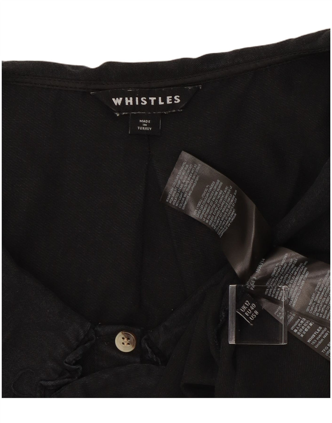 Whistle Womens Crop Shirt Blouse UK 12 Medium Black Lycra