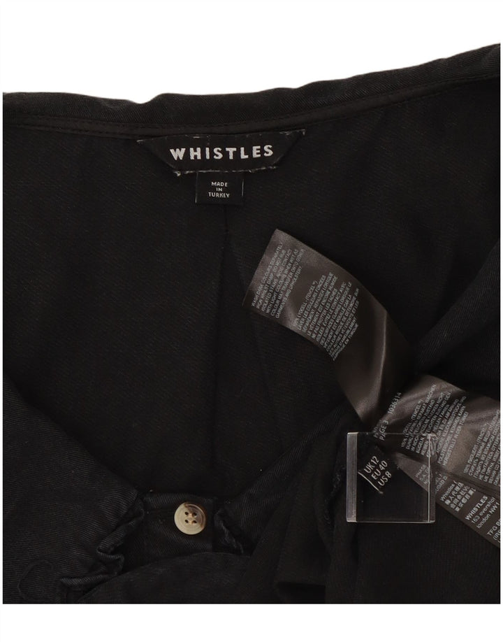 Whistle Womens Crop Shirt Blouse UK 12 Medium Black Lycra
