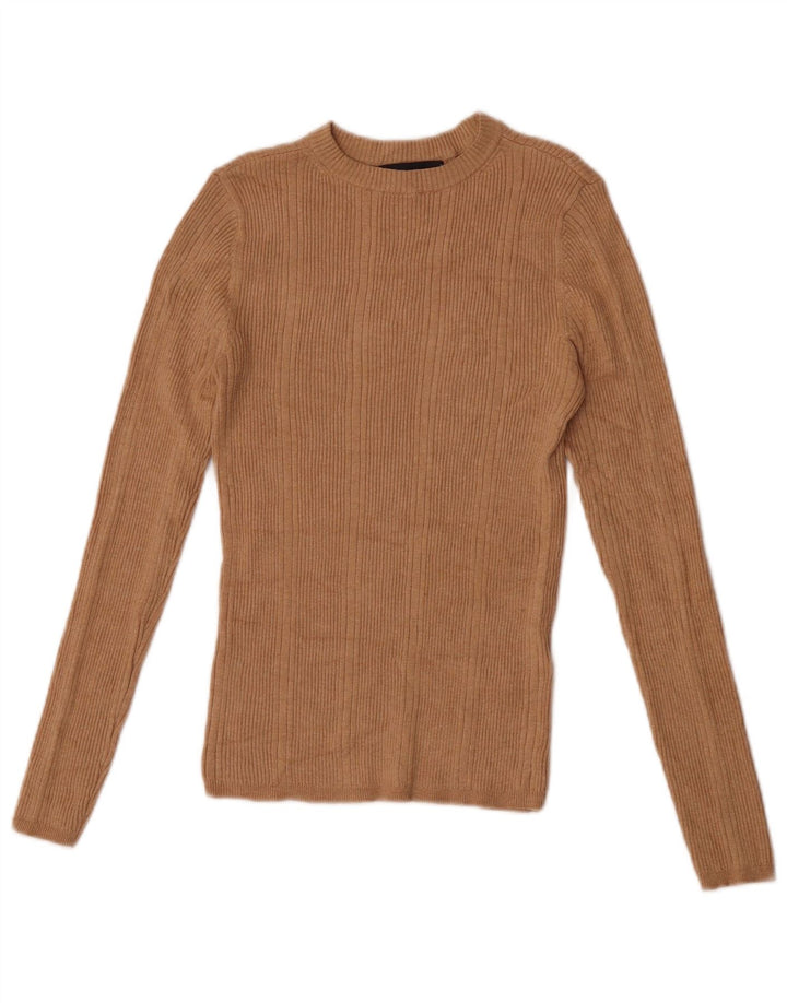 Marks & Spencer Womens Top Long Sleeve UK 8 Small Beige Viscose