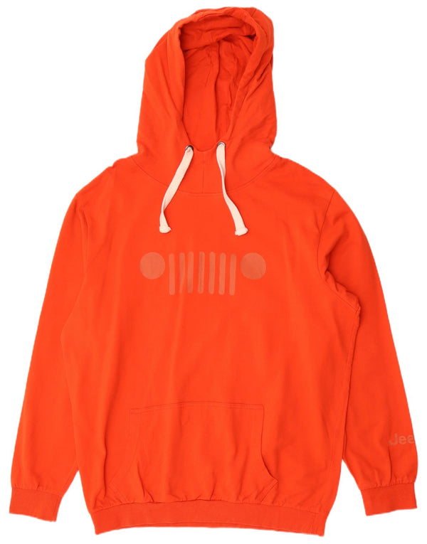 JEEP Mens Graphic Hoodie Jumper 2XL Orange Cotton