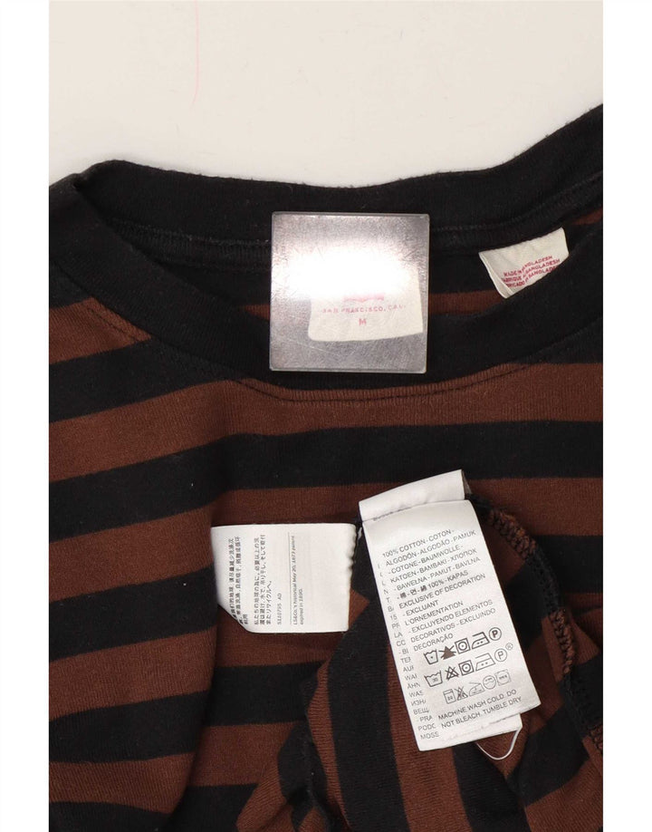 Levi's Womens Top Long Sleeve UK 14 Medium Brown Striped Cotton