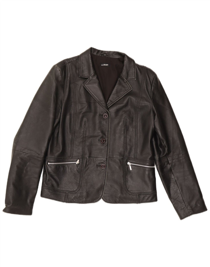 J.J.Scott Womens 3 Button Leather Blazer Jacket IT 42 Medium Black