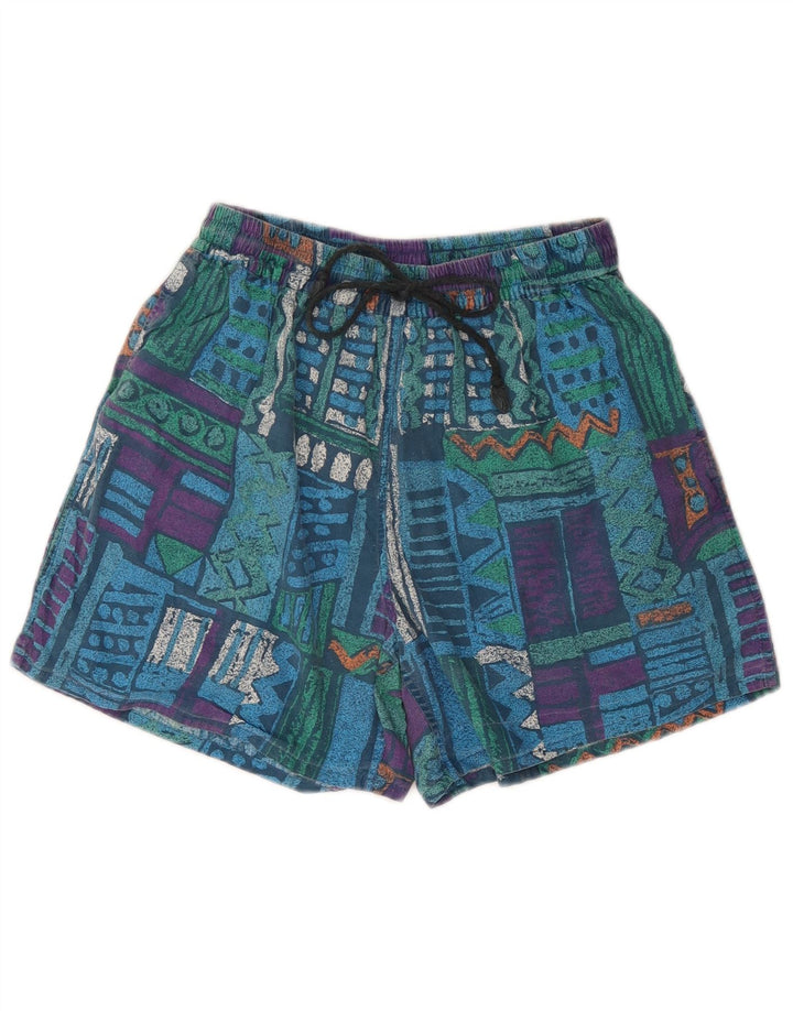 Vintage Mens Swimming Shorts Medium Blue Geometric Cotton