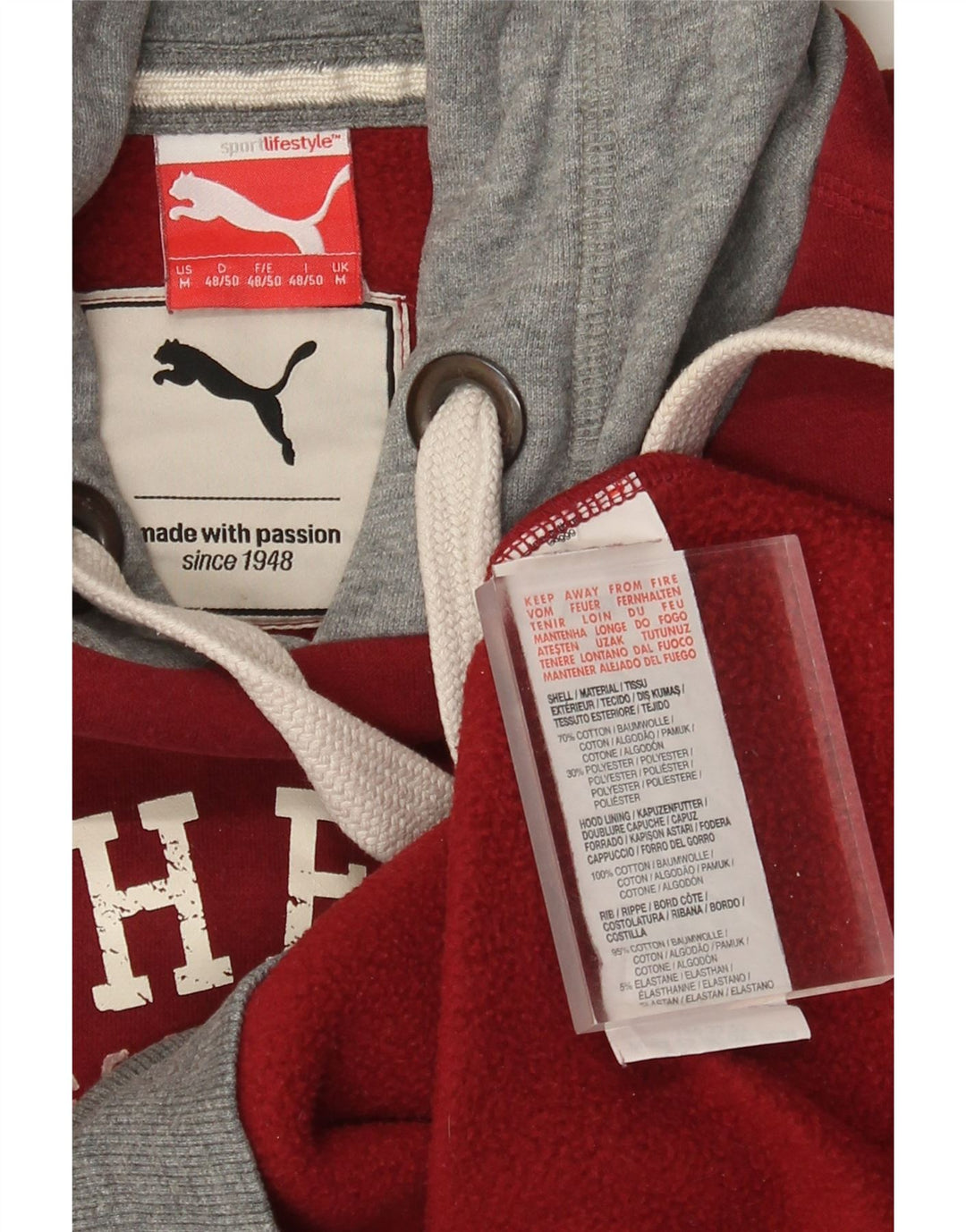 Puma Mens Graphic Hoodie Jumper Medium Red Colourblock Cotton