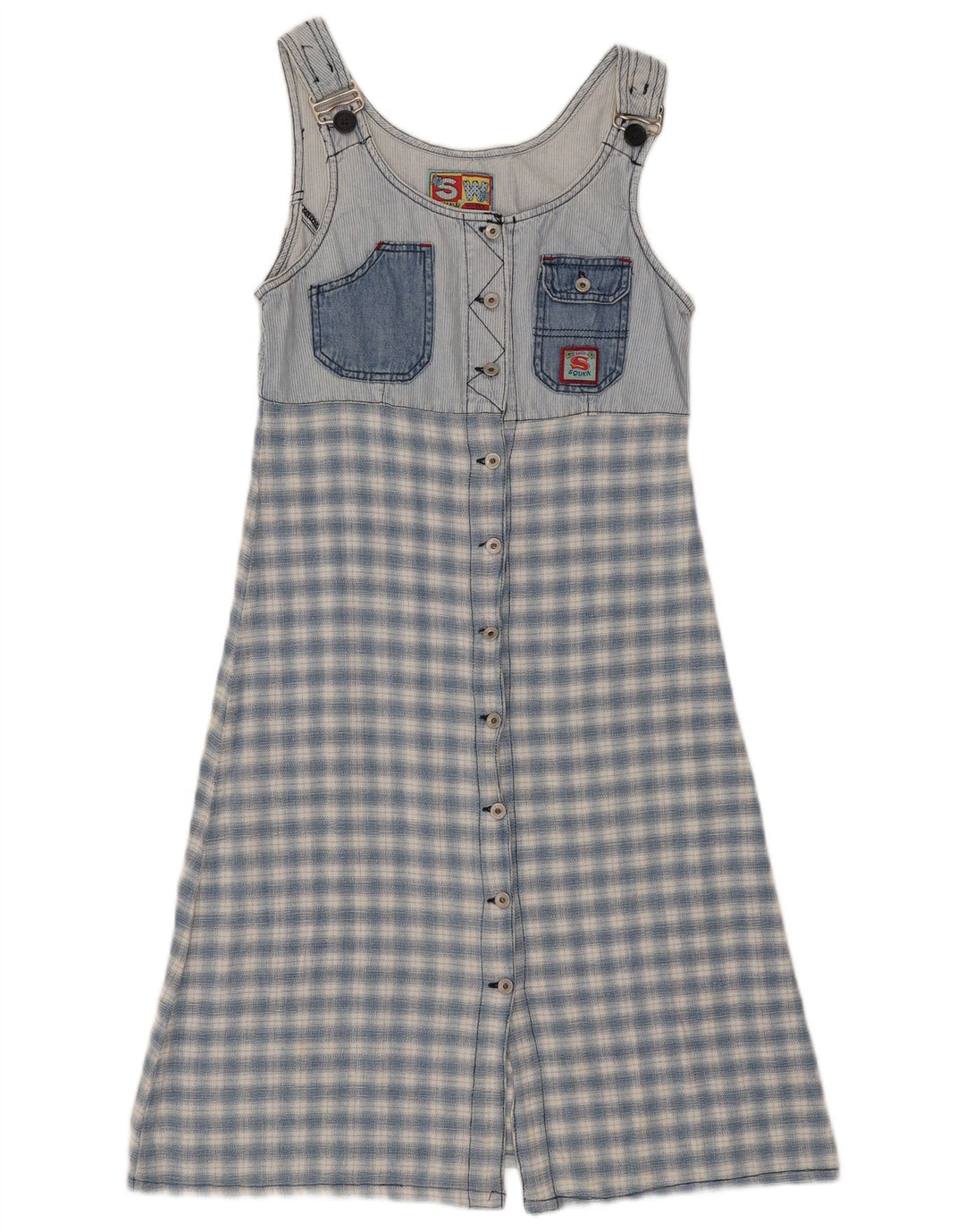 SQUAW Womens Sleeveless Denim Dress UK 10 Small Blue Check