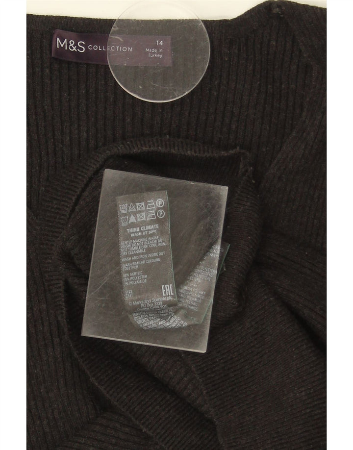 MARKS & SPENCER Womens V-Neck Jumper Sweater UK 14 Medium Grey Vintage Marks & Spencer and Second-Hand Marks & Spencer from Messina Hembry 