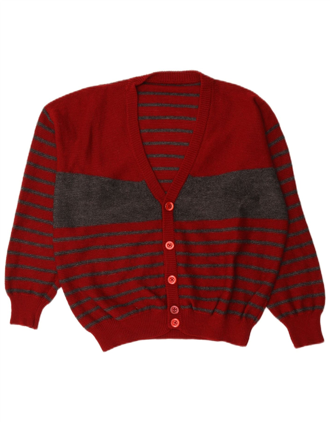 Vintage Mens Cardigan Sweater Large Red Colourblock