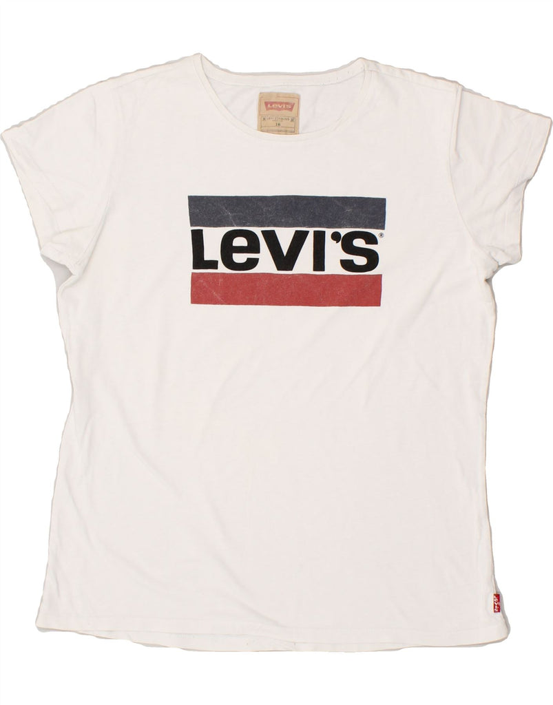 LEVI'S Girls Graphic T-Shirt Top 15-16 Years White Cotton Vintage Levi's and Second-Hand Levi's from Messina Hembry 