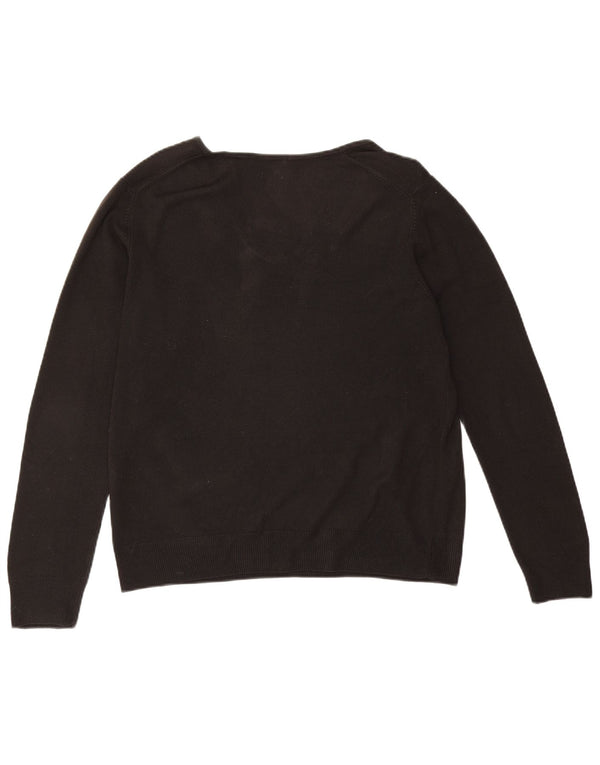 Marks & Spencer Womens V-Neck Jumper Sweater UK 14 Large Black Acrylic