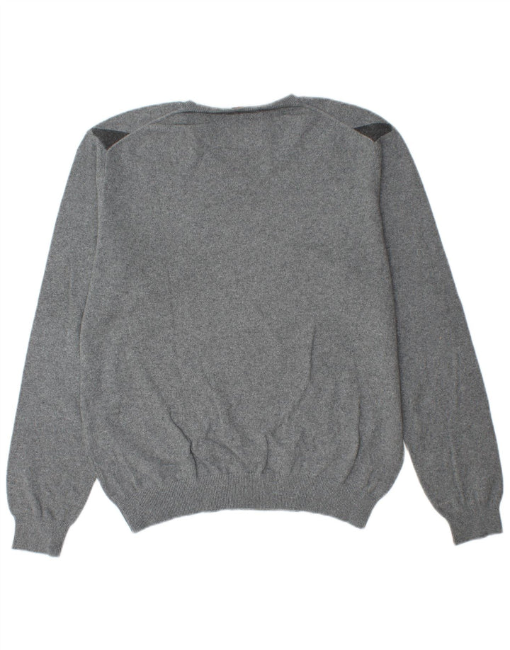 Sun68 Mens V-Neck Jumper Sweater Large Grey Argyle/Diamond Cotton