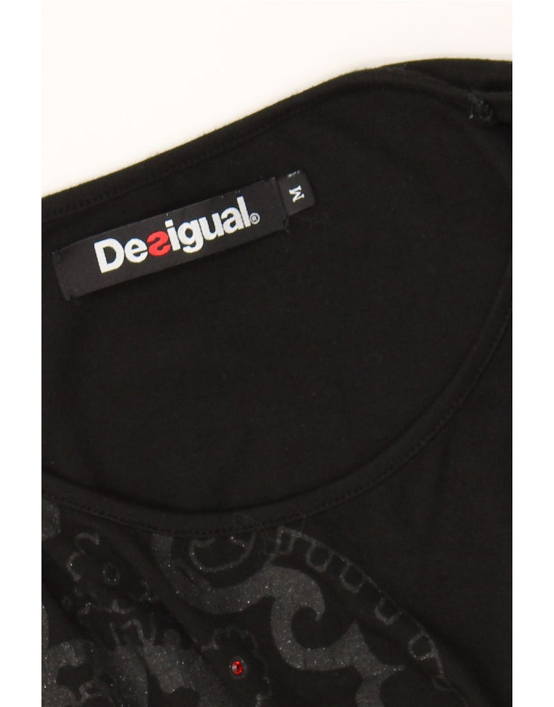 DESIGUAL Womens Graphic T-Shirt Dress UK 12 Medium Black Floral Viscose Vintage Desigual and Second-Hand Desigual from Messina Hembry 