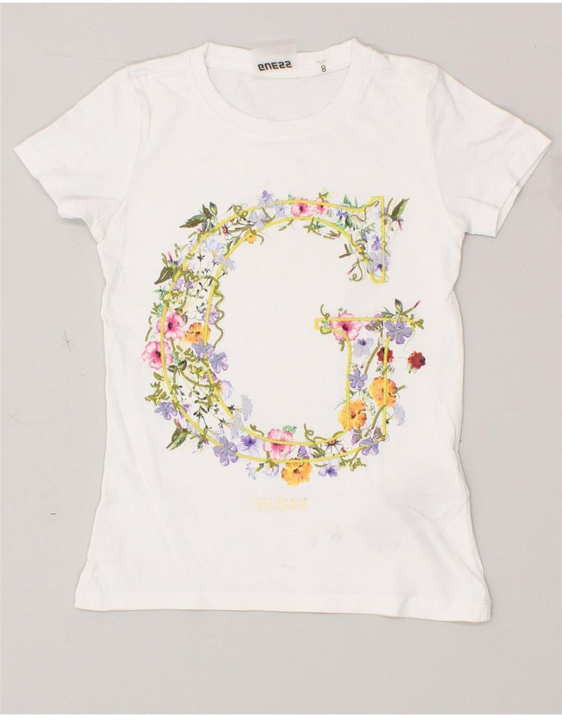 GUESS Girls Graphic T-Shirt Top 7-8 Years White Floral Cotton Vintage Guess and Second-Hand Guess from Messina Hembry 