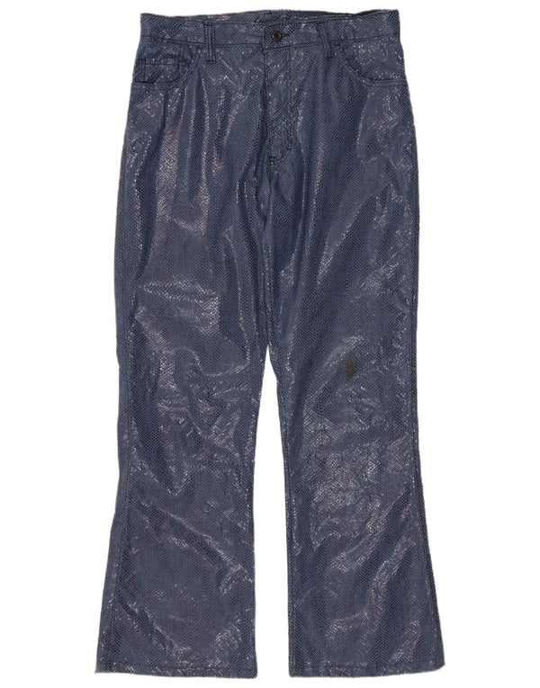 Casucci Womens Bootcut Casual Trousers W31 L29 Blue Animal Print Cotton