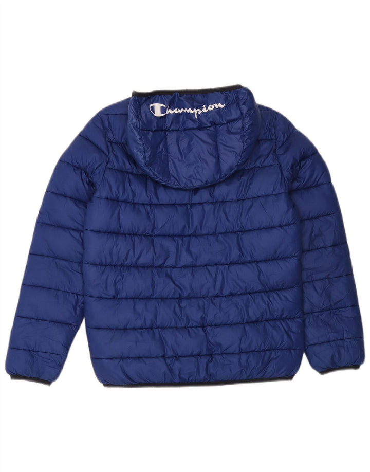 Champion Boys Graphic Hooded Padded Jacket 11-12 Years Large Blue Polyester