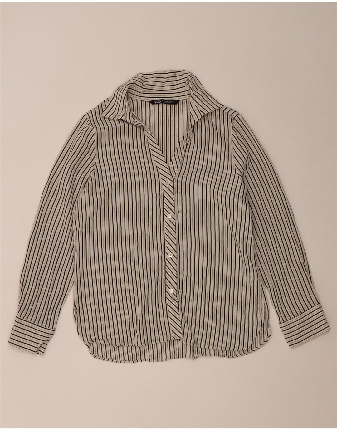 Zara Womens Shirt UK 14 Medium Grey Striped