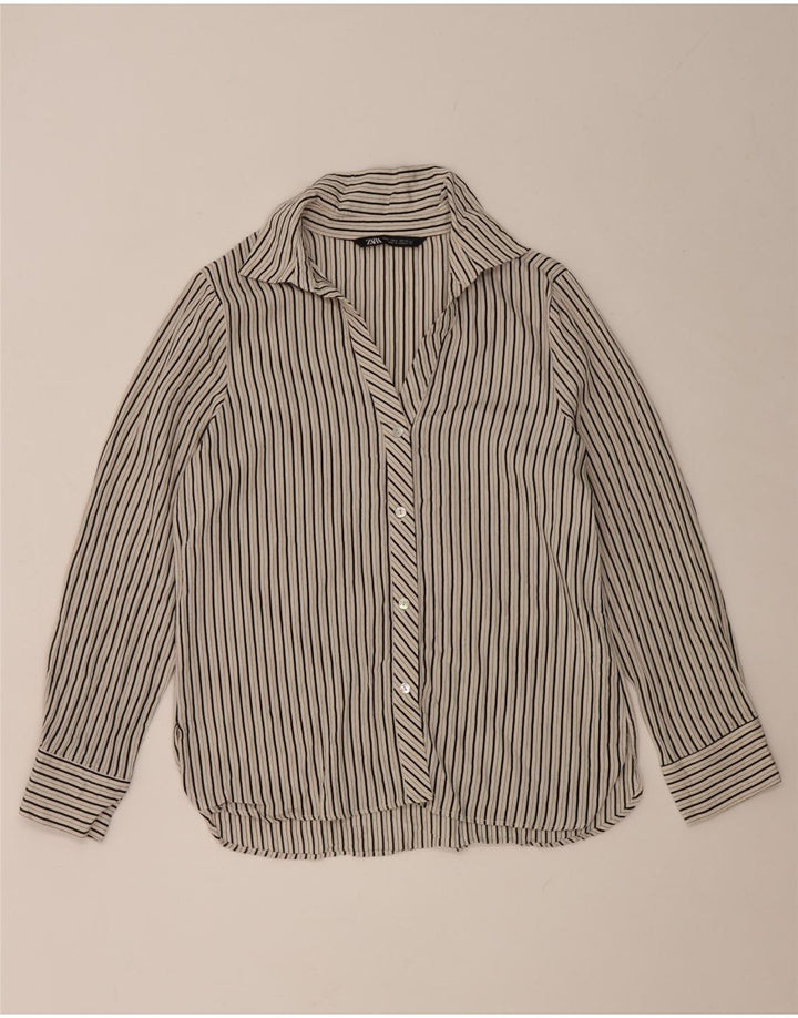 Zara Womens Shirt UK 14 Medium Grey Striped