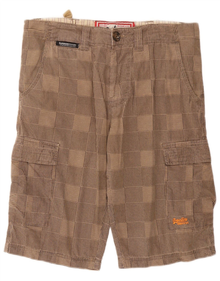 SUPERDRY Mens Cargo Shorts Small W29 Beige Check Cotton