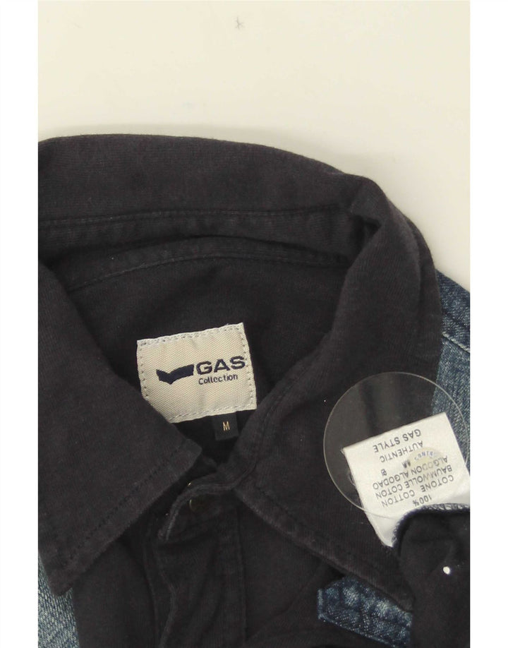 Gas Mens Graphic Shirt Medium Navy Blue Colourblock Cotton