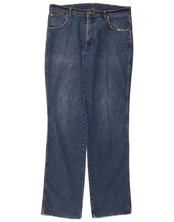 Wrangler Mens Regular Fit Straight Jeans W34 L32 Blue Cotton