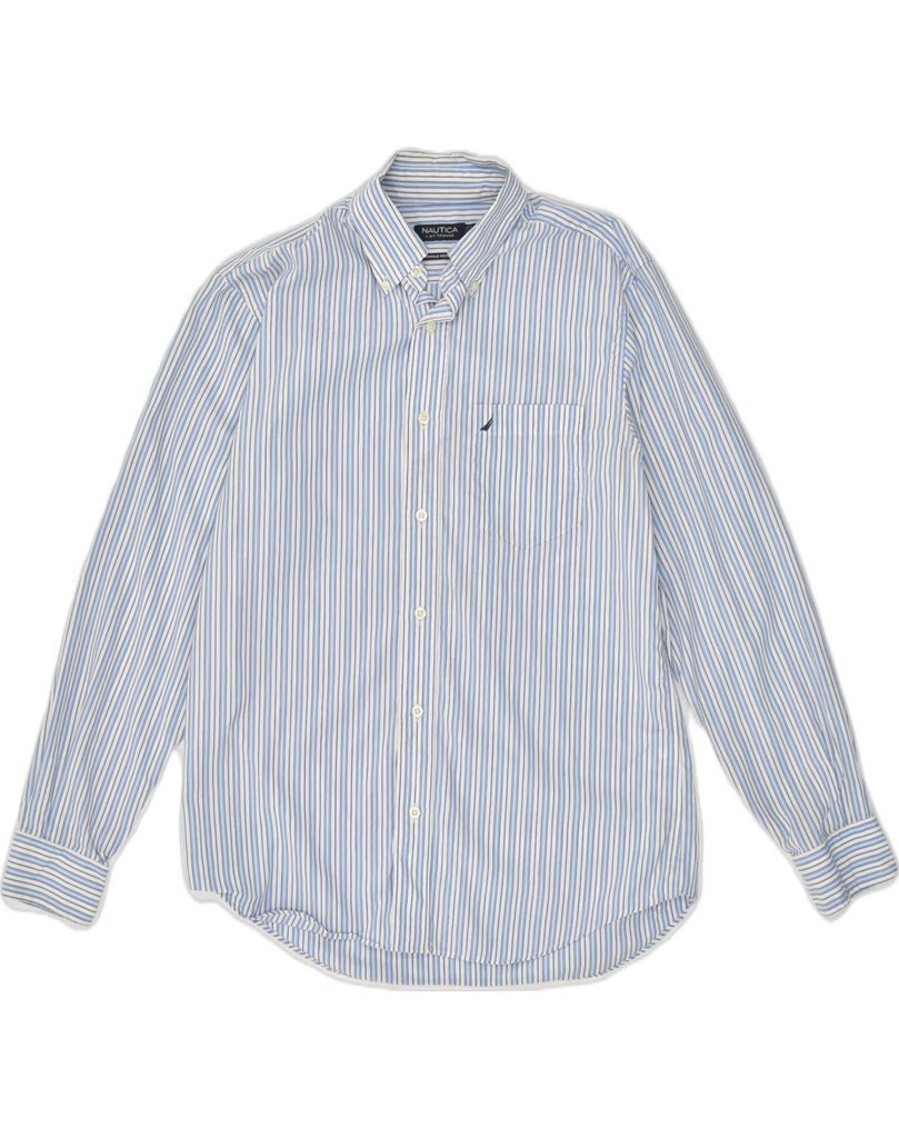 NAUTICA Mens Wrinkle Resistant Shirt Medium Blue Striped Cotton | Vintage Nautica | Thrift | Second-Hand Nautica | Used Clothing | Messina Hembry 