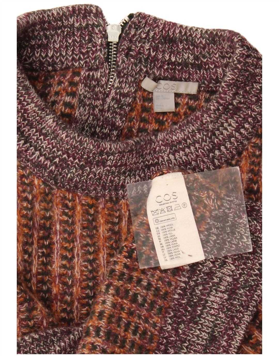 Cos Womens Crop Turtle Neck Jumper Sweater UK 14 Medium Brown Striped
