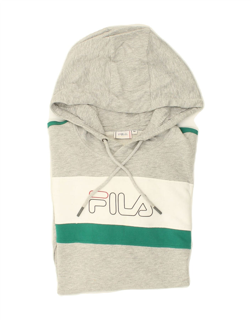 FILA Mens Graphic Hoodie Jumper Medium Grey Colourblock Cotton | Vintage Fila | Thrift | Second-Hand Fila | Used Clothing | Messina Hembry 