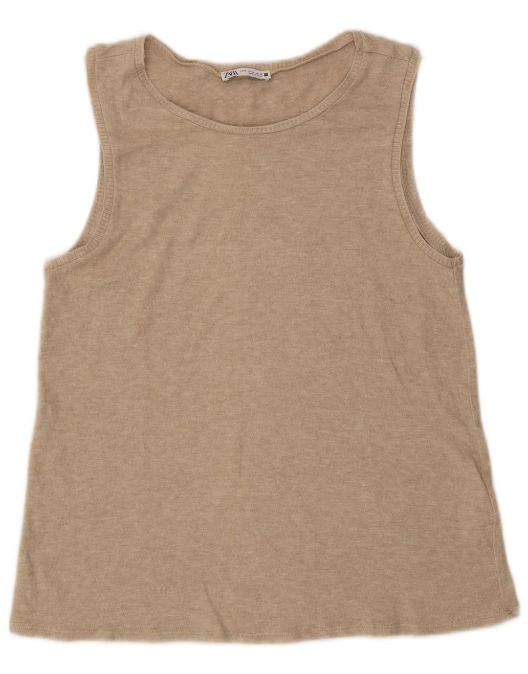 Zara Womens Vest Top UK 12 Medium Beige Flecked Viscose