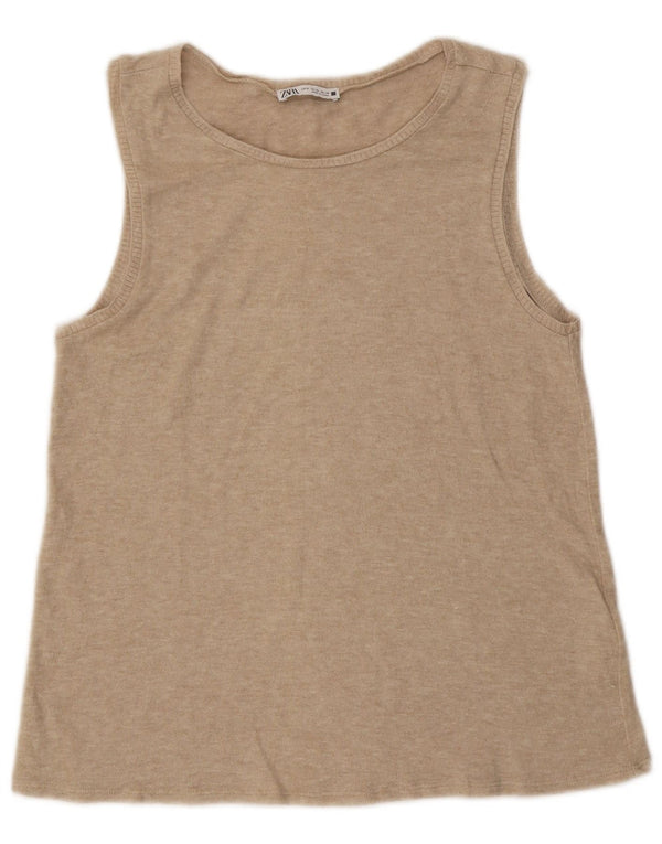 Zara Womens Vest Top UK 12 Medium Beige Flecked Viscose