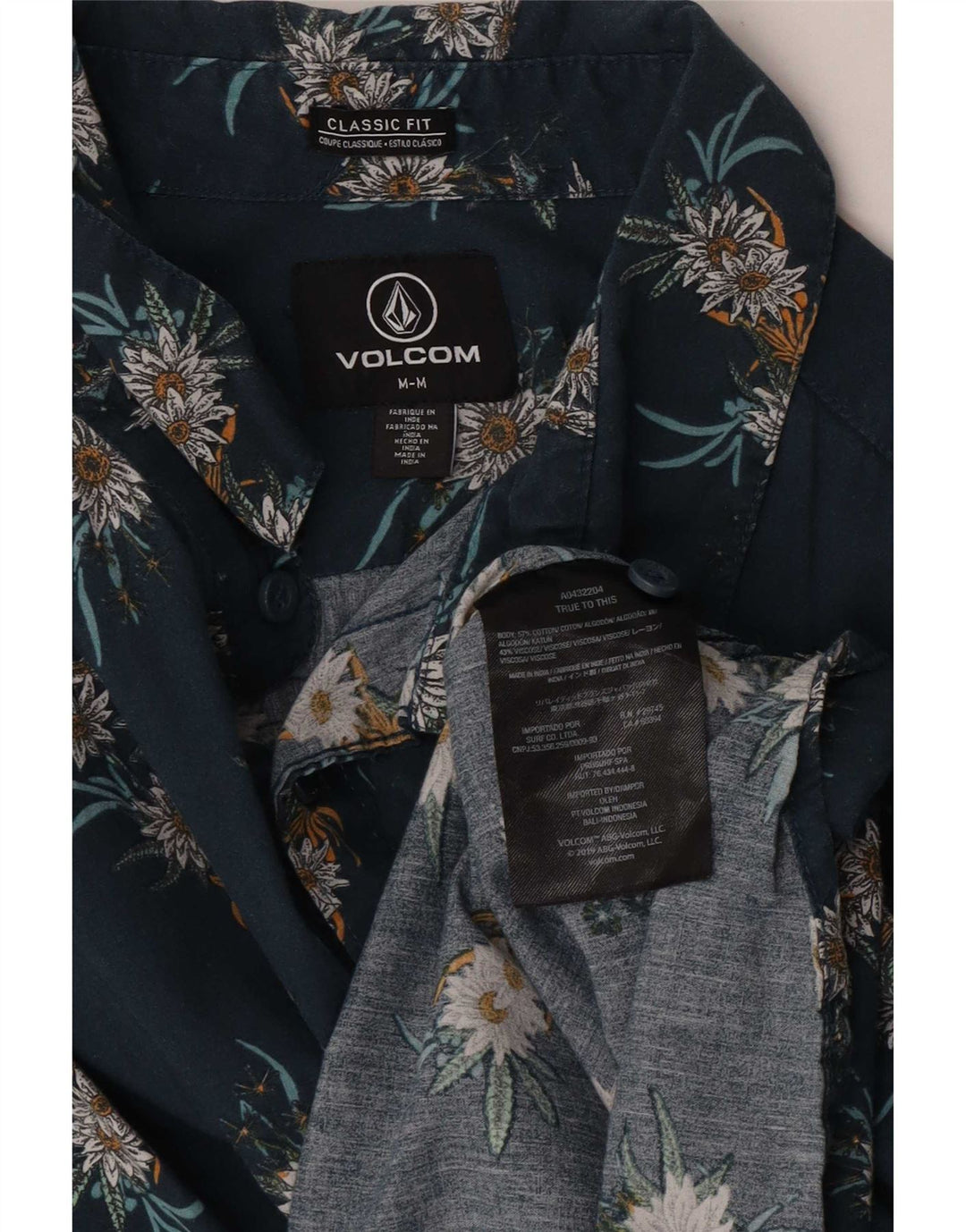 Volcom Mens Short Sleeve Classic Fit Shirt Medium Blue Floral Cotton