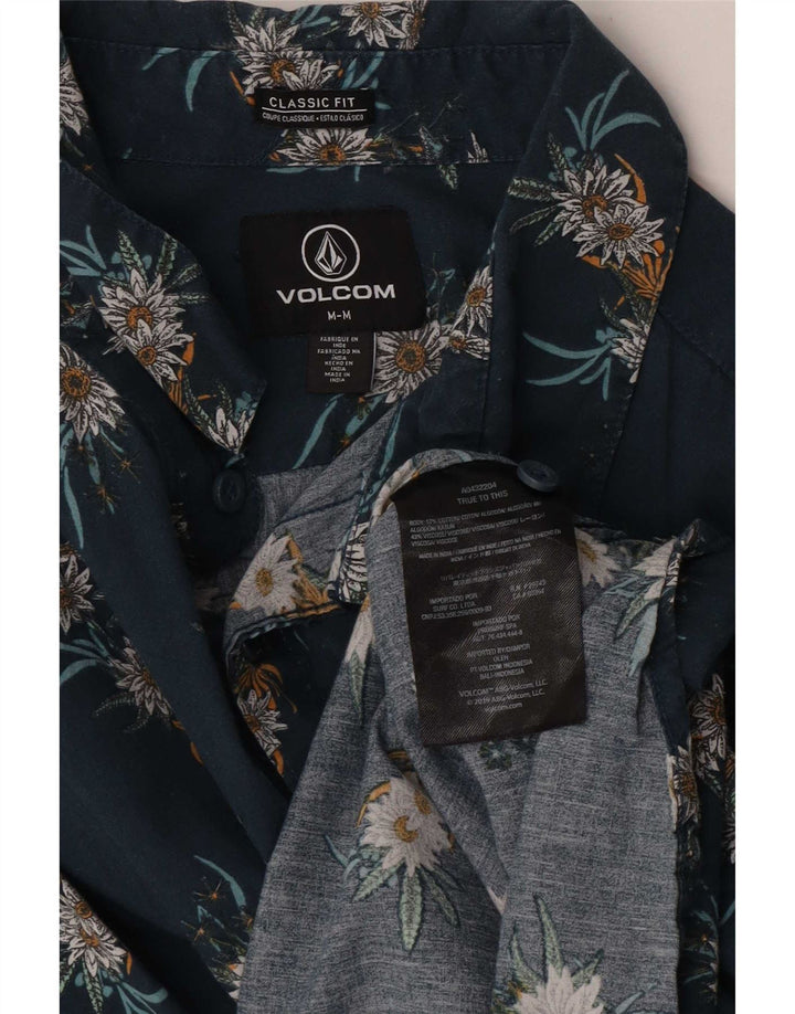 Volcom Mens Short Sleeve Classic Fit Shirt Medium Blue Floral Cotton