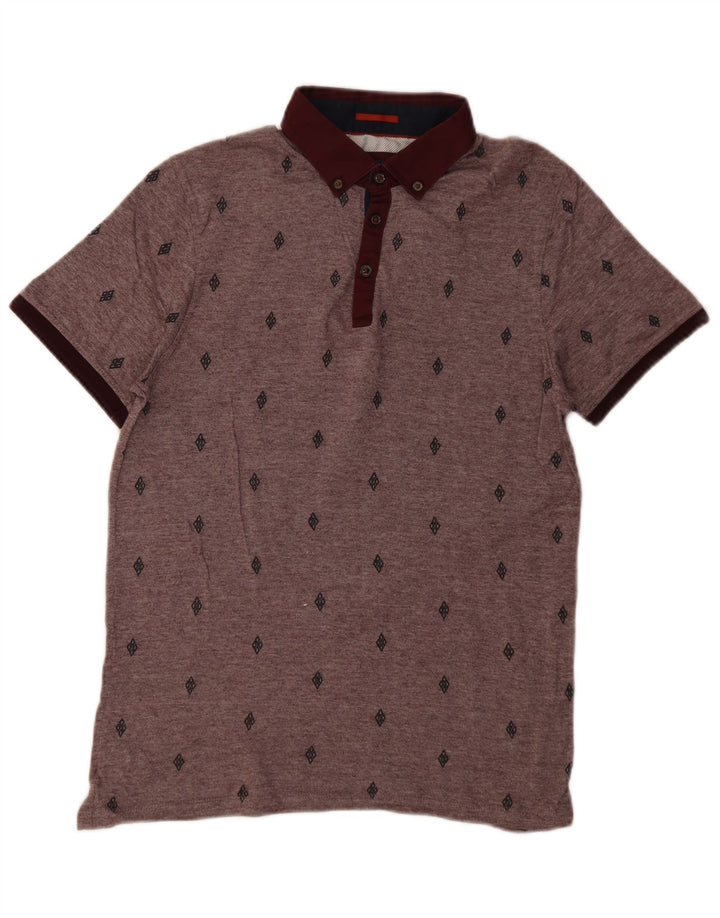 Ted Baker Mens Polo Shirt Size 3 Medium Burgundy Spotted Cotton