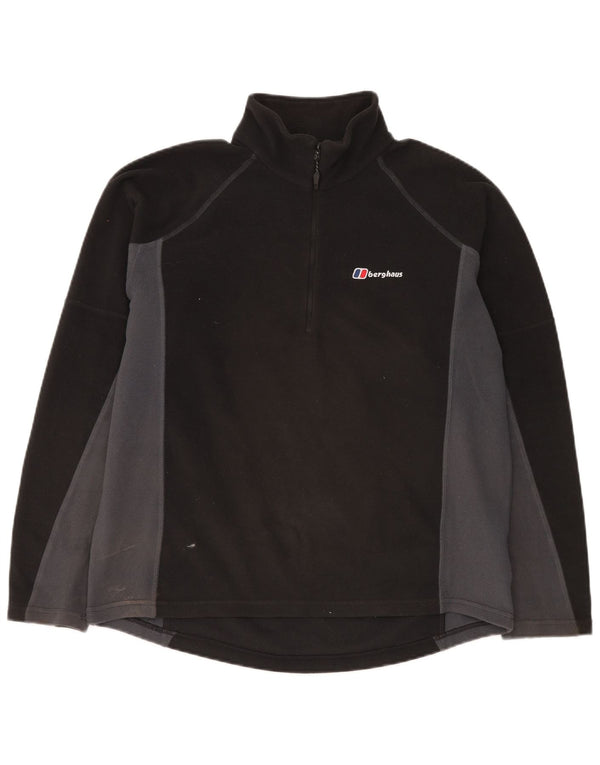BERGHAUS Mens Zip Neck Fleece Jumper Large Black Colourblock Polyester