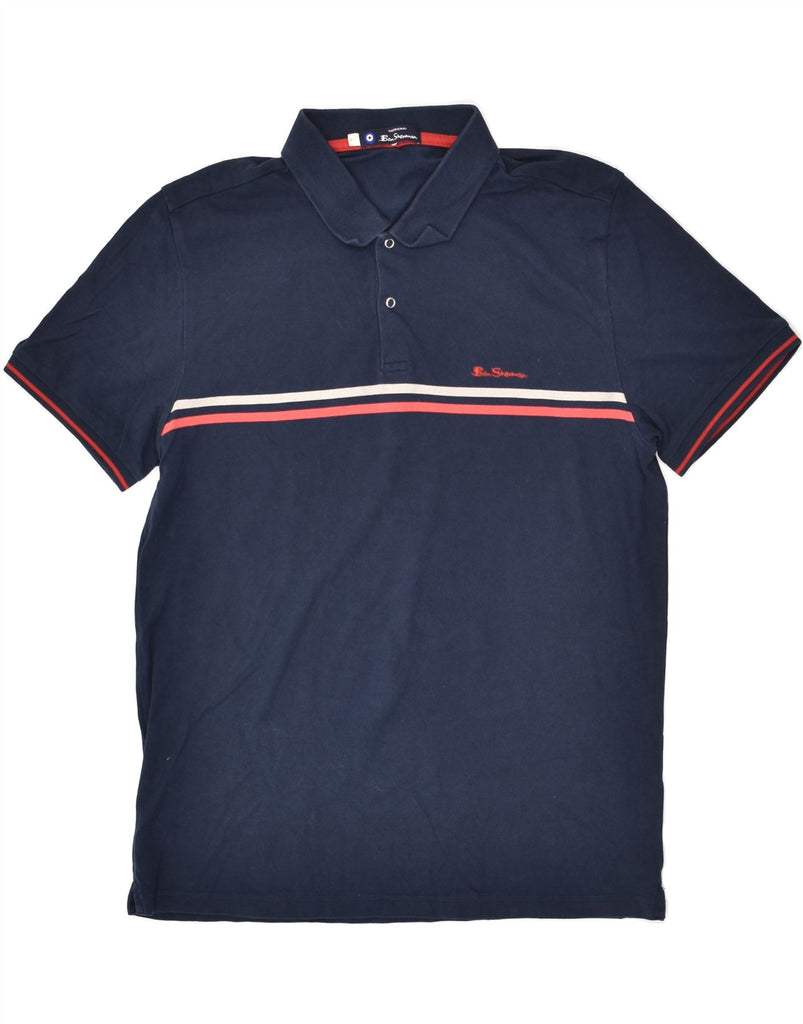 BEN SHERMAN Mens Polo Shirt Large Navy Blue Striped Cotton | Vintage Ben Sherman | Thrift | Second-Hand Ben Sherman | Used Clothing | Messina Hembry 