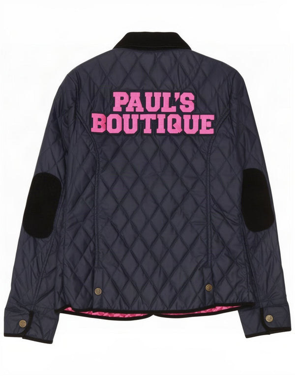 Paul's Boutique Womens Graphic Quilted Jacket UK 16 Large Navy Blue Cotton
