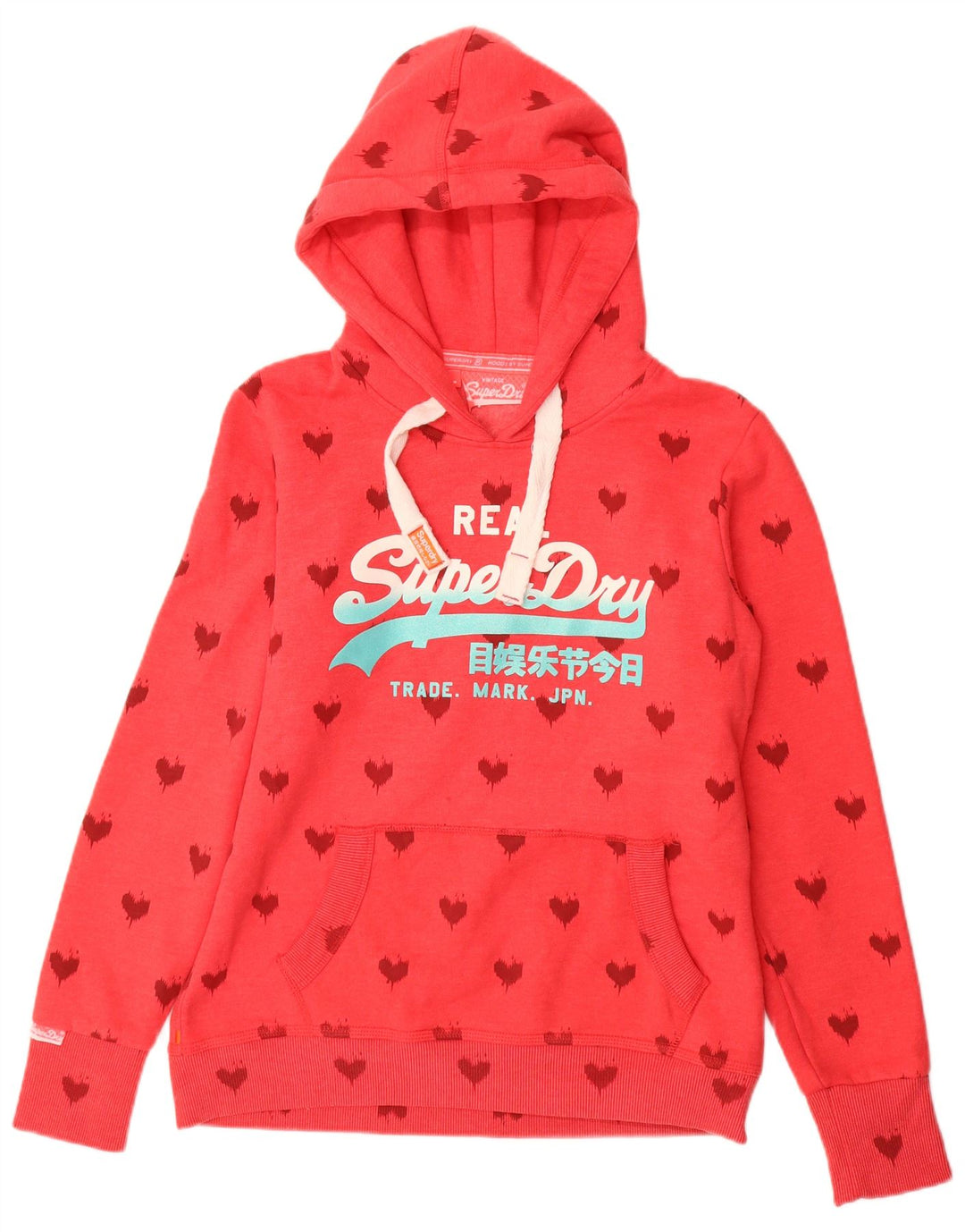 SUPERDRY Womens Graphic Hoodie Jumper UK 16 Large Red Cotton Heart