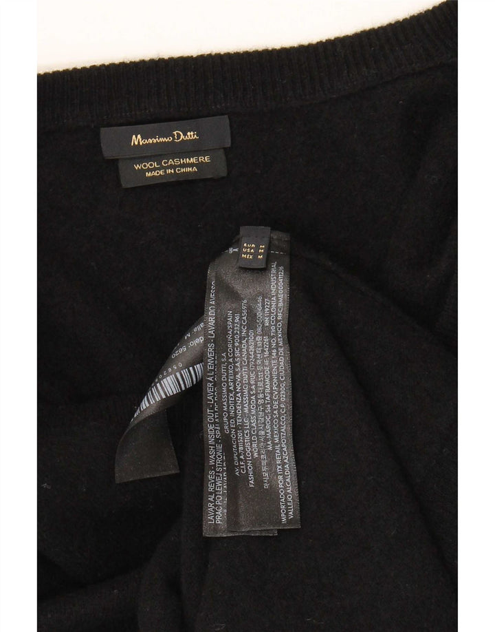 Massimo Dutti Womens V-Neck Jumper Sweater UK 14 Medium Black Wool