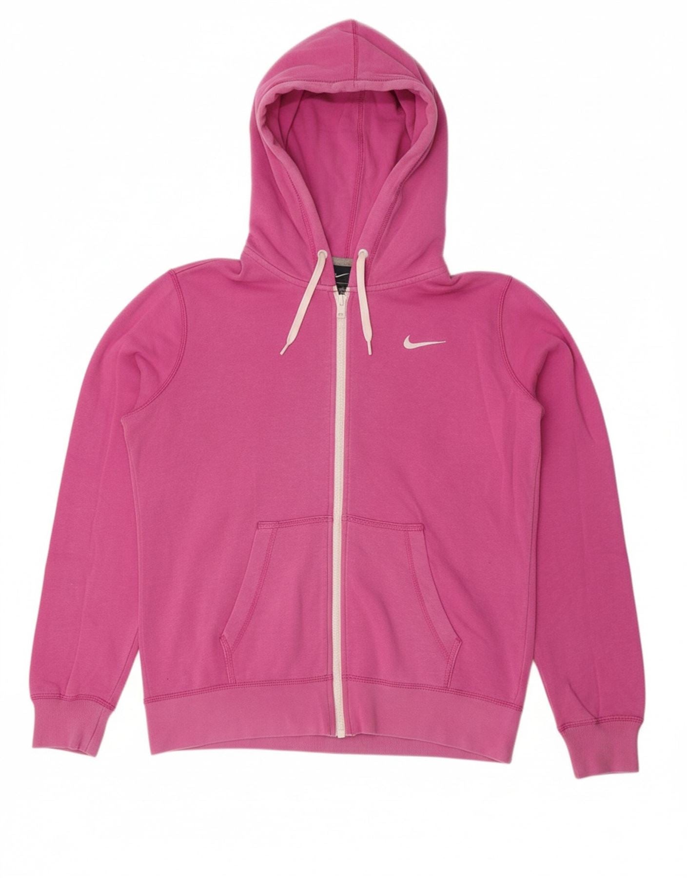 NIKE Womens Zip Hoodie Sweater UK 14 Medium Pink Cotton Vintage