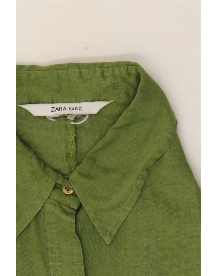 Zara Womens 3/4 Sleeve Shirt UK 10 Small Green