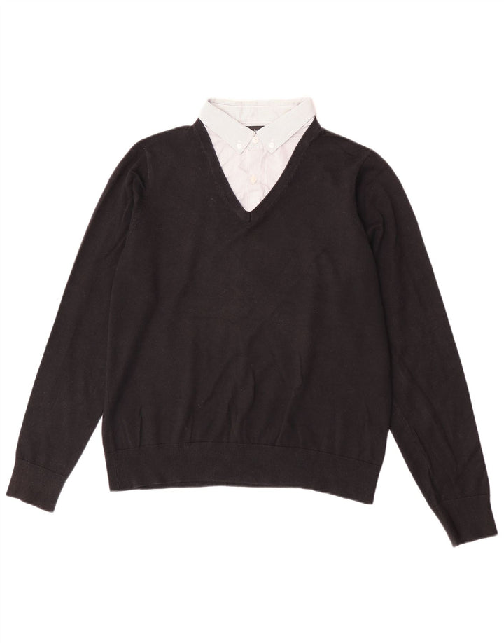Marks & Spencer Mens Autograph V-Neck Jumper Sweater Medium Black Cotton