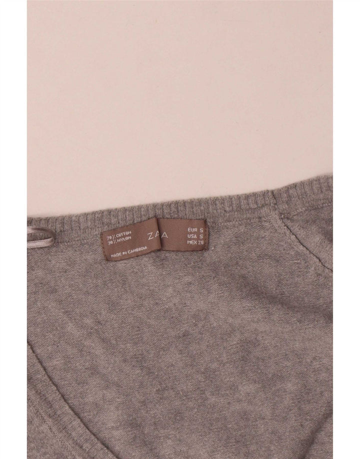 Zara Womens Cardigan Sweater UK 10 Small Grey Cotton