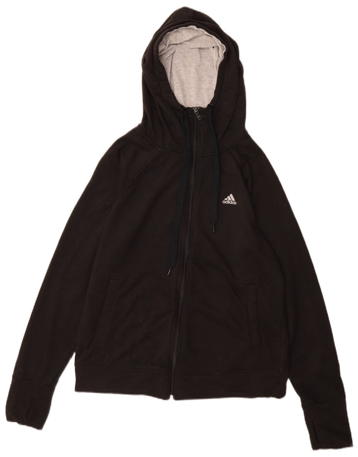 Adidas Womens Climalite Zip Hoodie Sweater UK 12/14 Medium Black Polyester