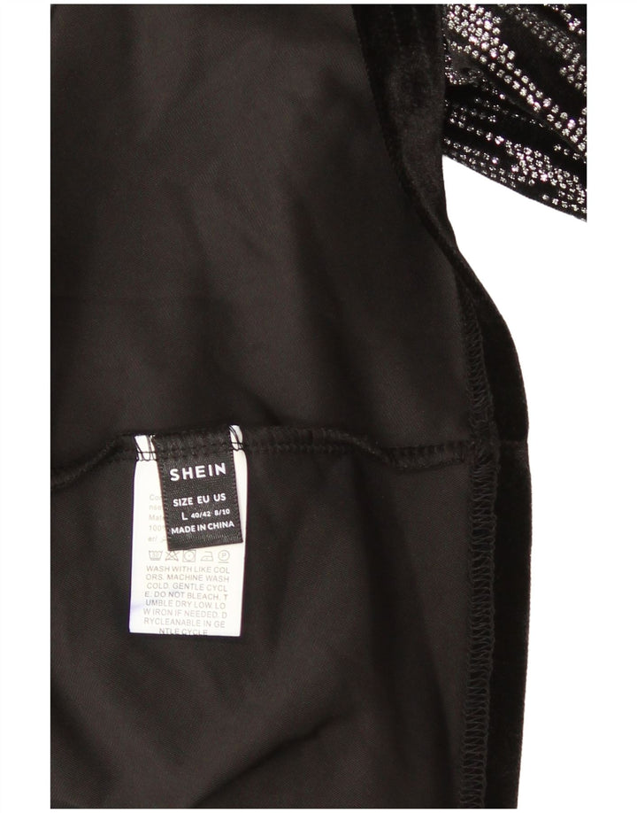Shein Womens Long Sleeve Velour A-Line Dress EU 40/42 Large Black Polyester