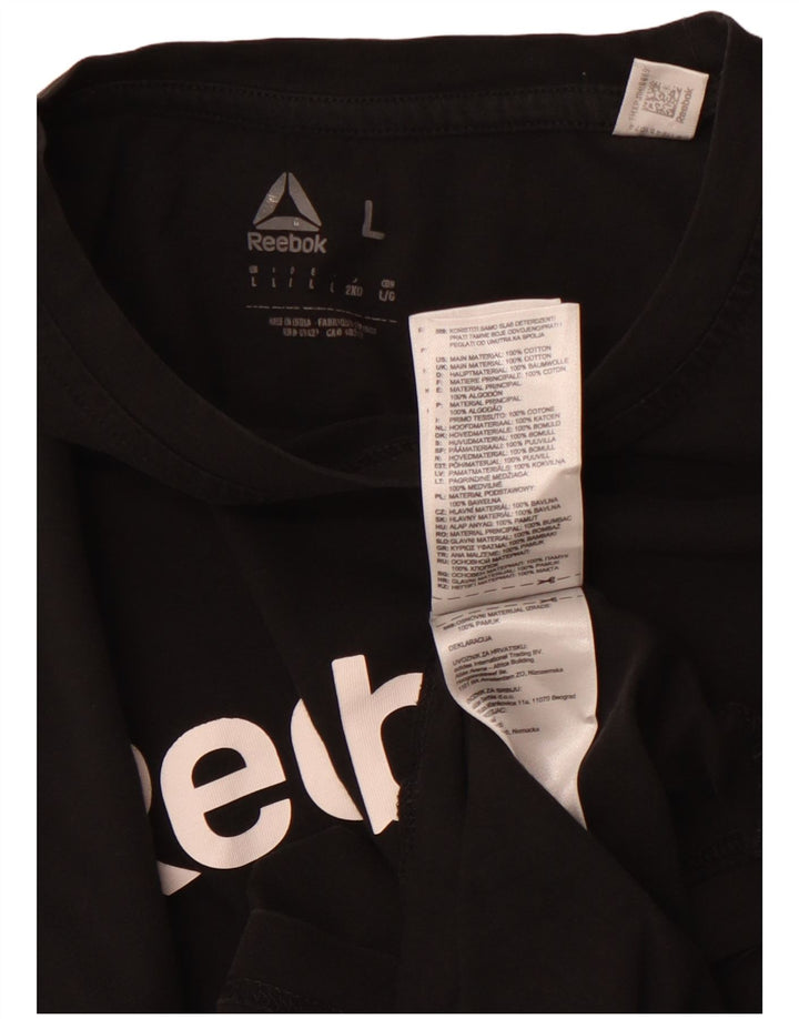 REEBOK Womens Graphic T-Shirt Top UK 14 Large Black Cotton