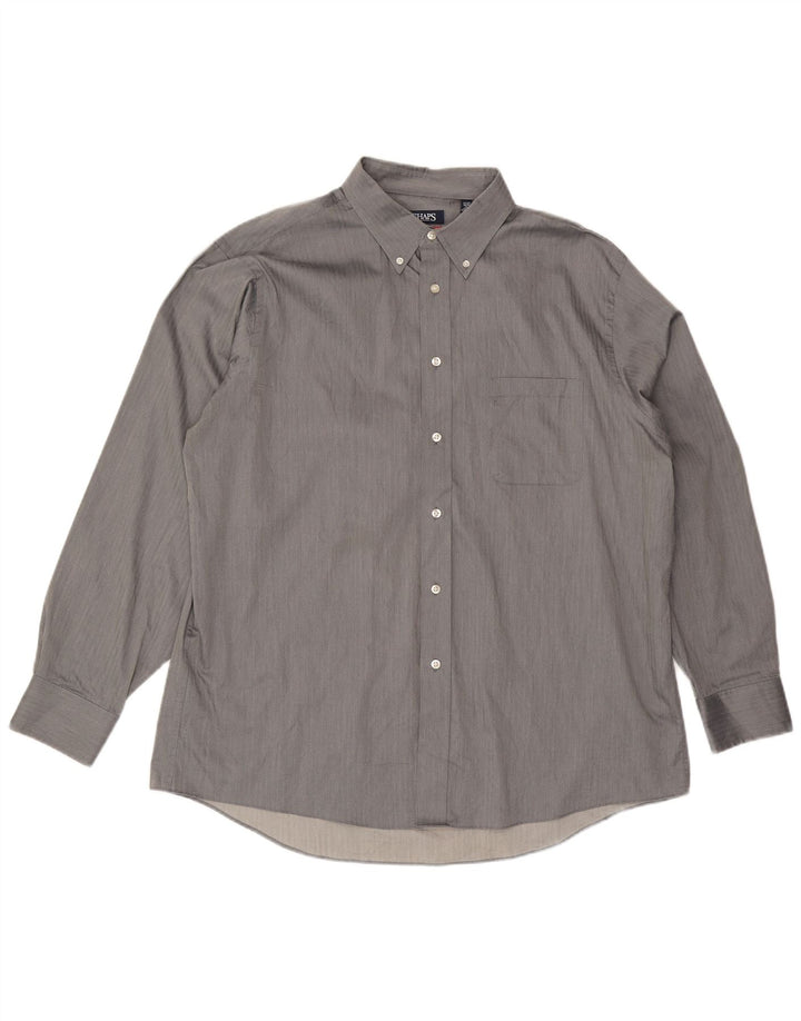 CHAPS Mens Regular Fit Shirt Size 17 1/2 XL Grey Herringbone Cotton