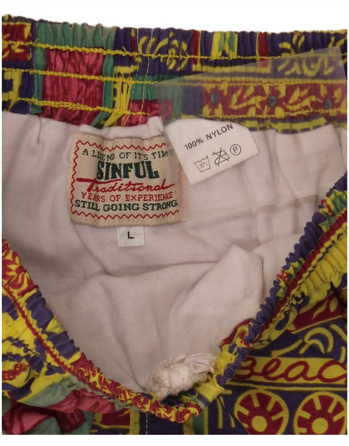 Sinful Mens Graphic Sport Shorts Large Multicoloured Patchwork Hawaiian