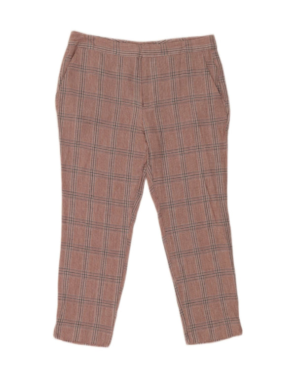 Zara Womens Crop Slim Chino Trousers EU 38 Small W28 L23 Pink Check Viscose