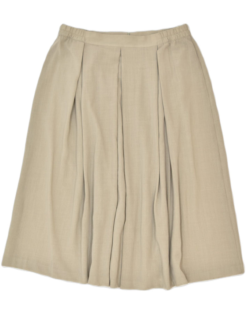 VINTAGE Womens Pleated Skirt IT 44 Medium W34 Khaki Polyester Classic | Vintage | Thrift | Second-Hand | Used Clothing | Messina Hembry 