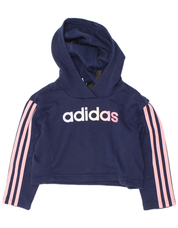 Adidas Girls Crop Graphic Hoodie Jumper 5-6 Years Navy Blue Cotton
