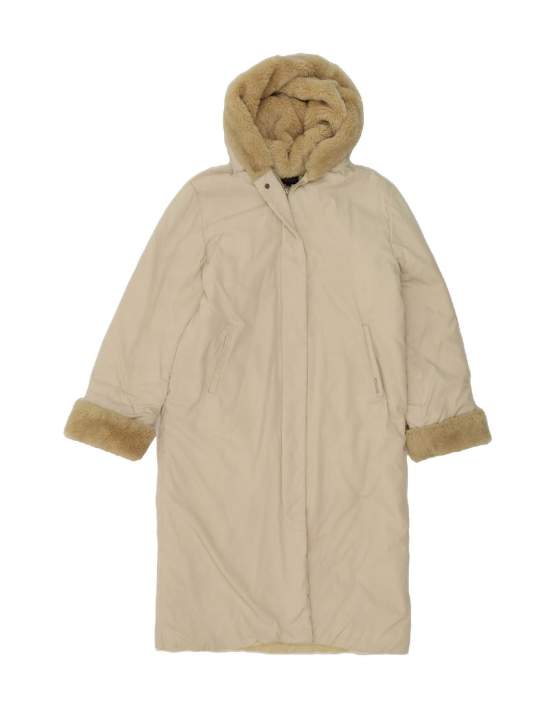 TRUSSARDI Womens Hooded Overcoat IT 42 Medium Beige Polyester Vintage Trussardi and Second-Hand Trussardi from Messina Hembry 